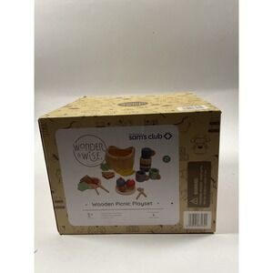 Wonder Wise 29 Pc Wooden Picnic Playset Water Bottle Fruit/Vegetable Set, BNIB